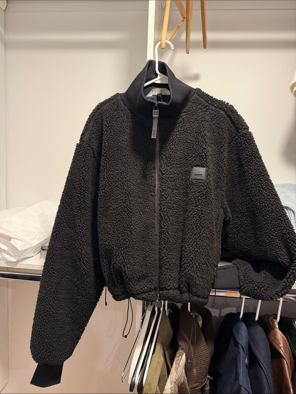 Rains Black Teddy Sherpa Zip Jacket
